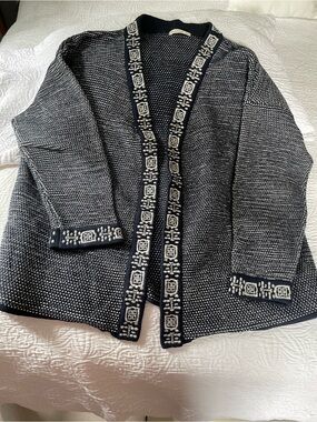 Woolovers 100% Organic Cotton Knit Open Front Cardigan with Trim